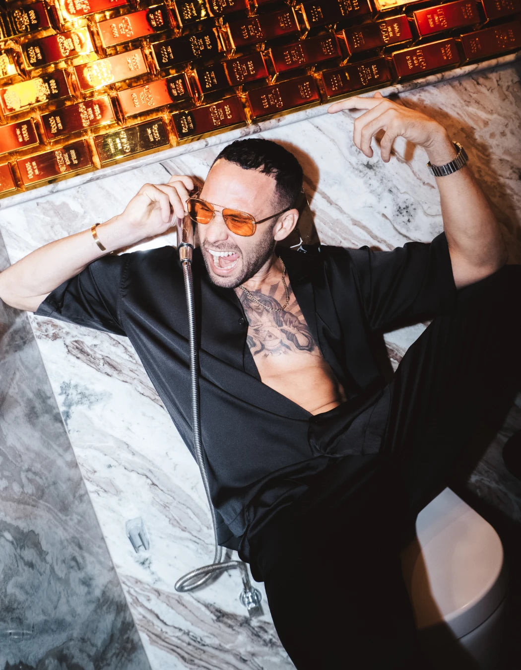 Black Is New Orange Set, men's Italian-design satin resort co-ord, We Hustle