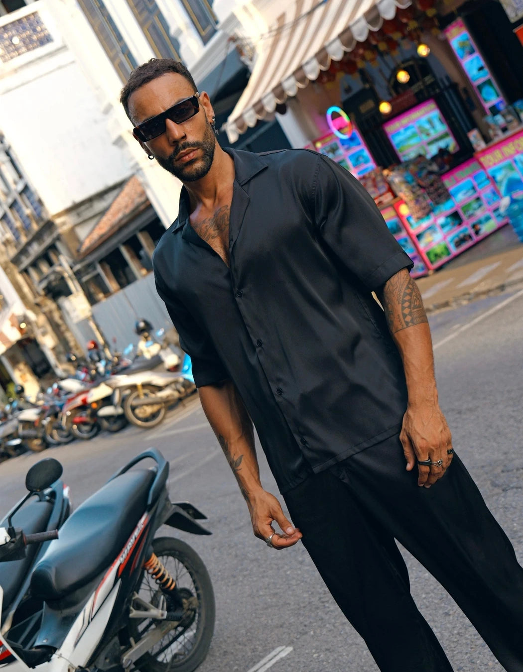 Black Is New Orange Shirt, men's Italian-design satin resort shirt, We Hustle