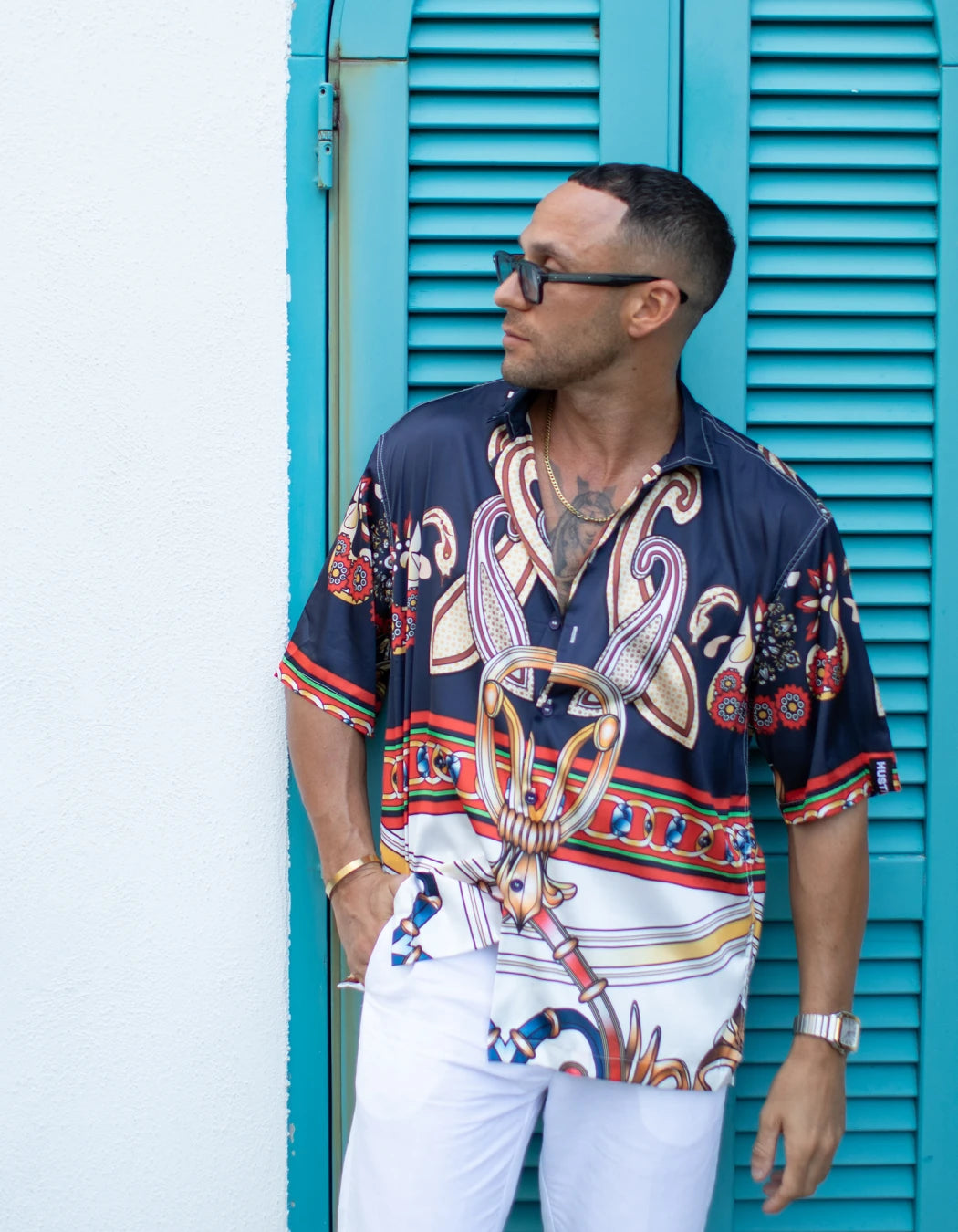 Cannes Shirt, men's Italian-design satin resort shirt, We Hustle