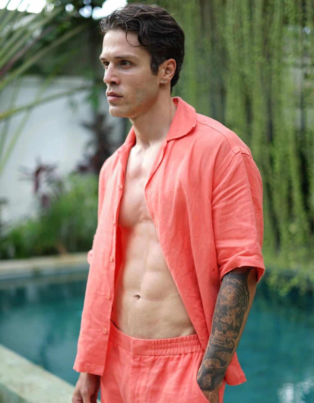 Coral Set, men's Italian-design linen resort co-ord, We Hustle