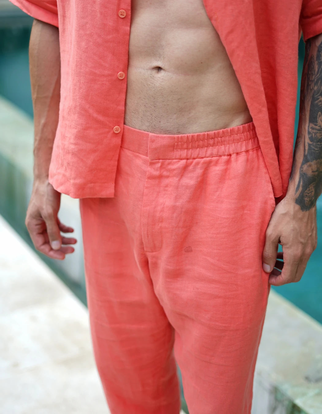 Coral Set, men's Italian-design linen resort co-ord, We Hustle