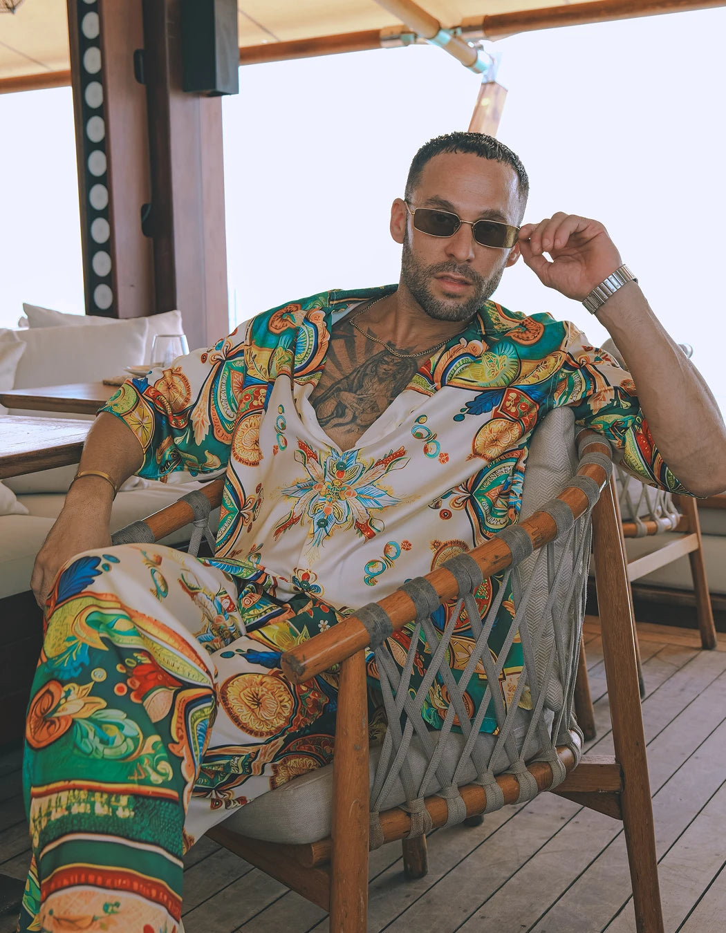 Dolce Vita Set, men's Italian-design satin resort shirt and swim shorts set, We Hustle
