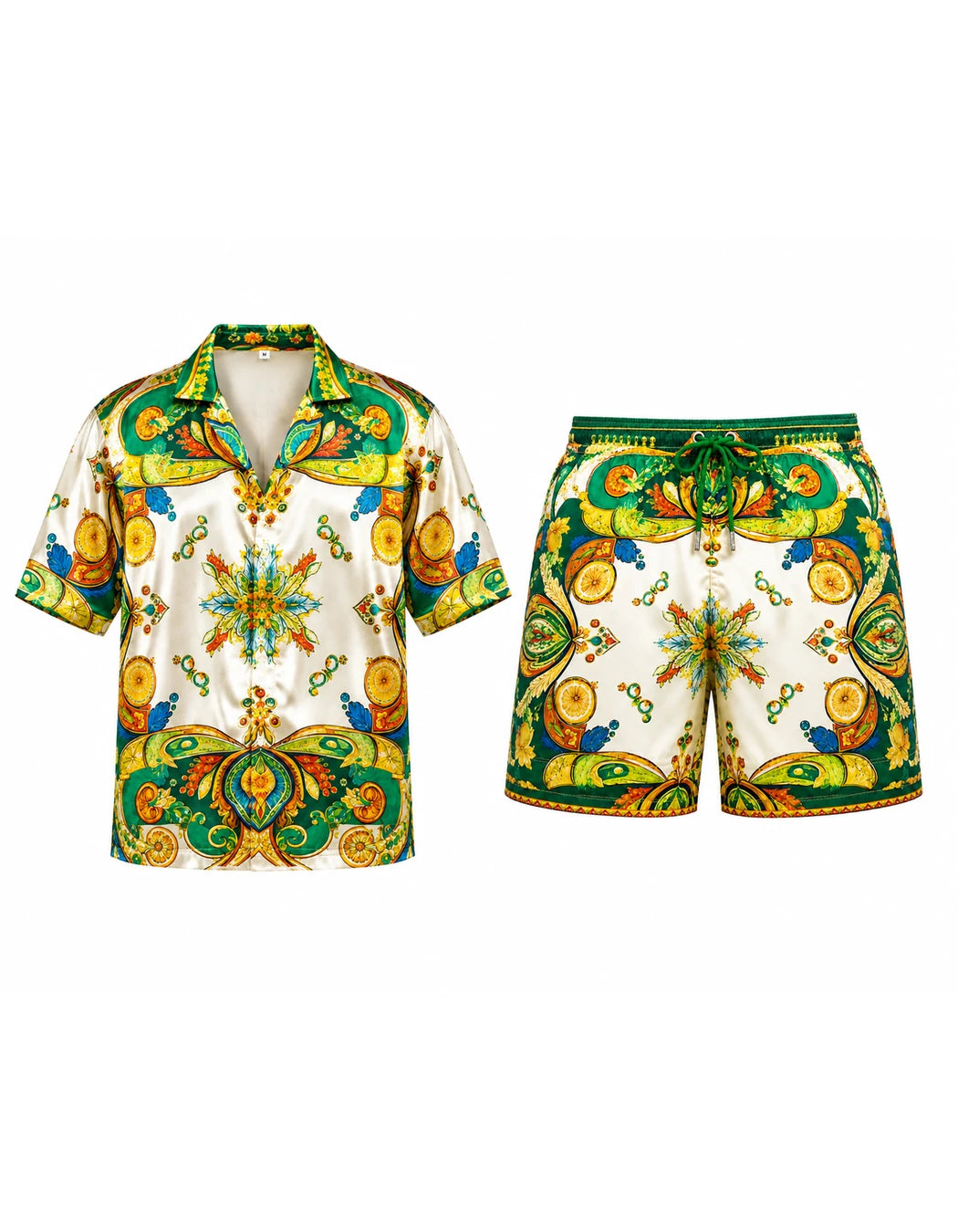 Dolce Vita Set, men's Italian-design satin resort shirt and swim shorts set, We Hustle