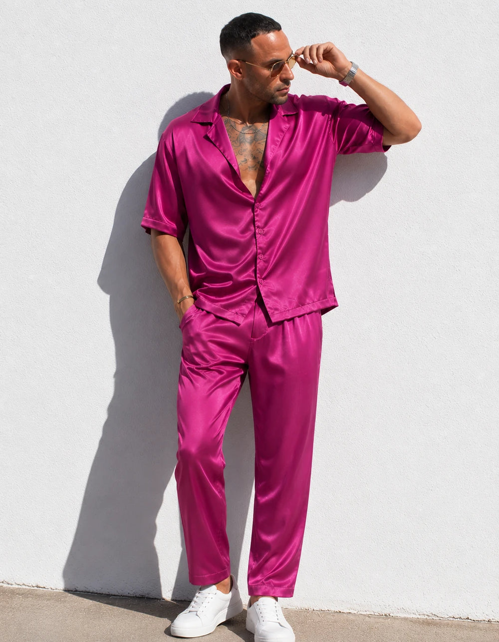 Flying Dragon Set, men's Italian-design satin resort co-ord, We Hustle