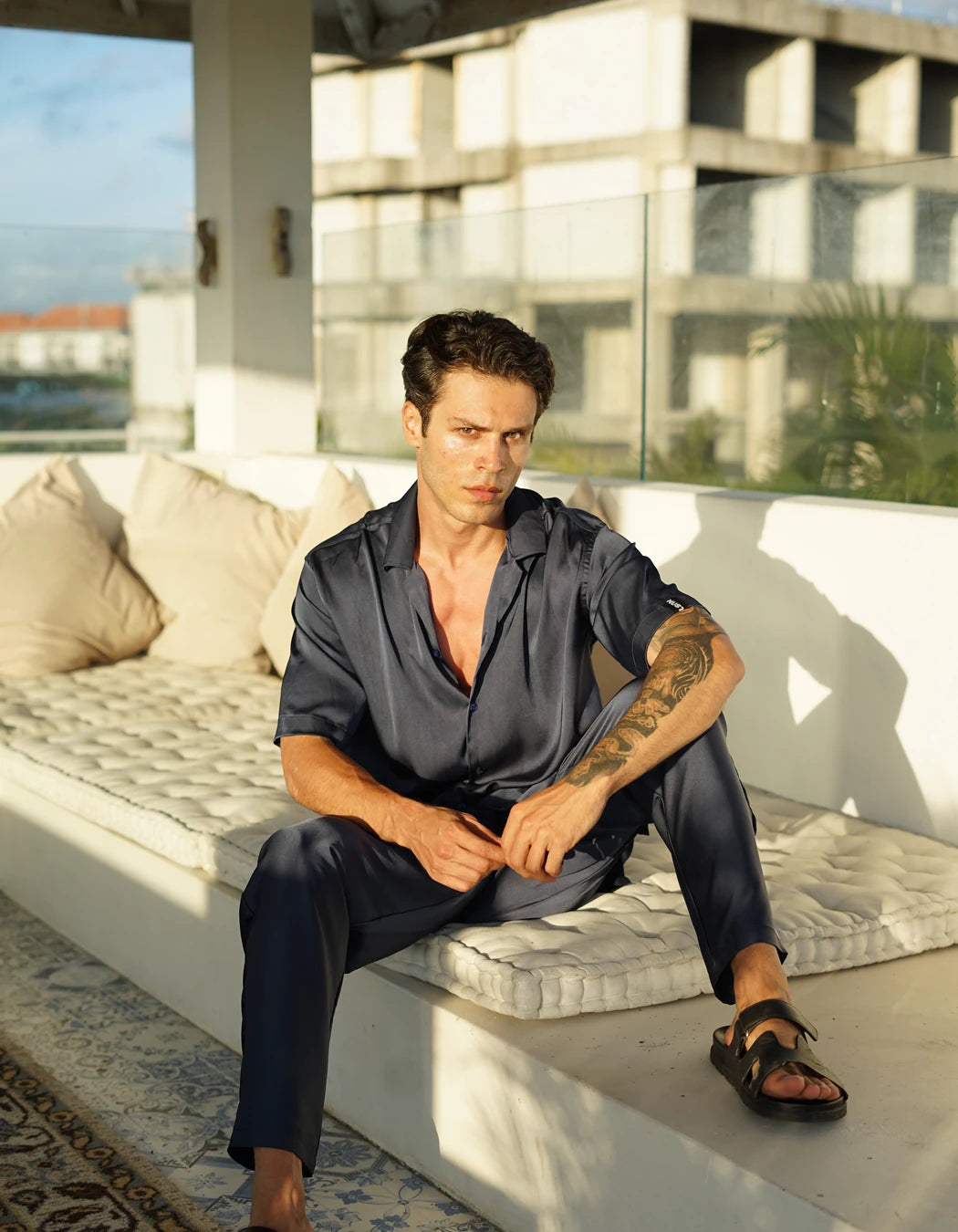 Look Twice Set, men's Italian-design satin resort co-ord, We Hustle