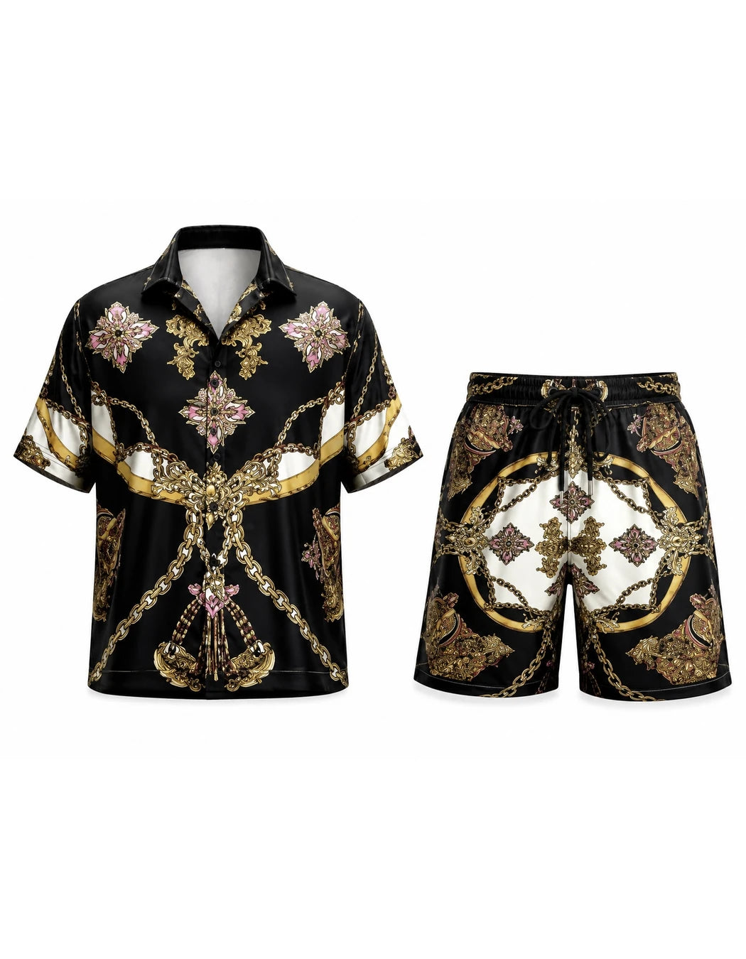 Monaco Set, men's Italian-design satin resort shirt and swim shorts set, We Hustle