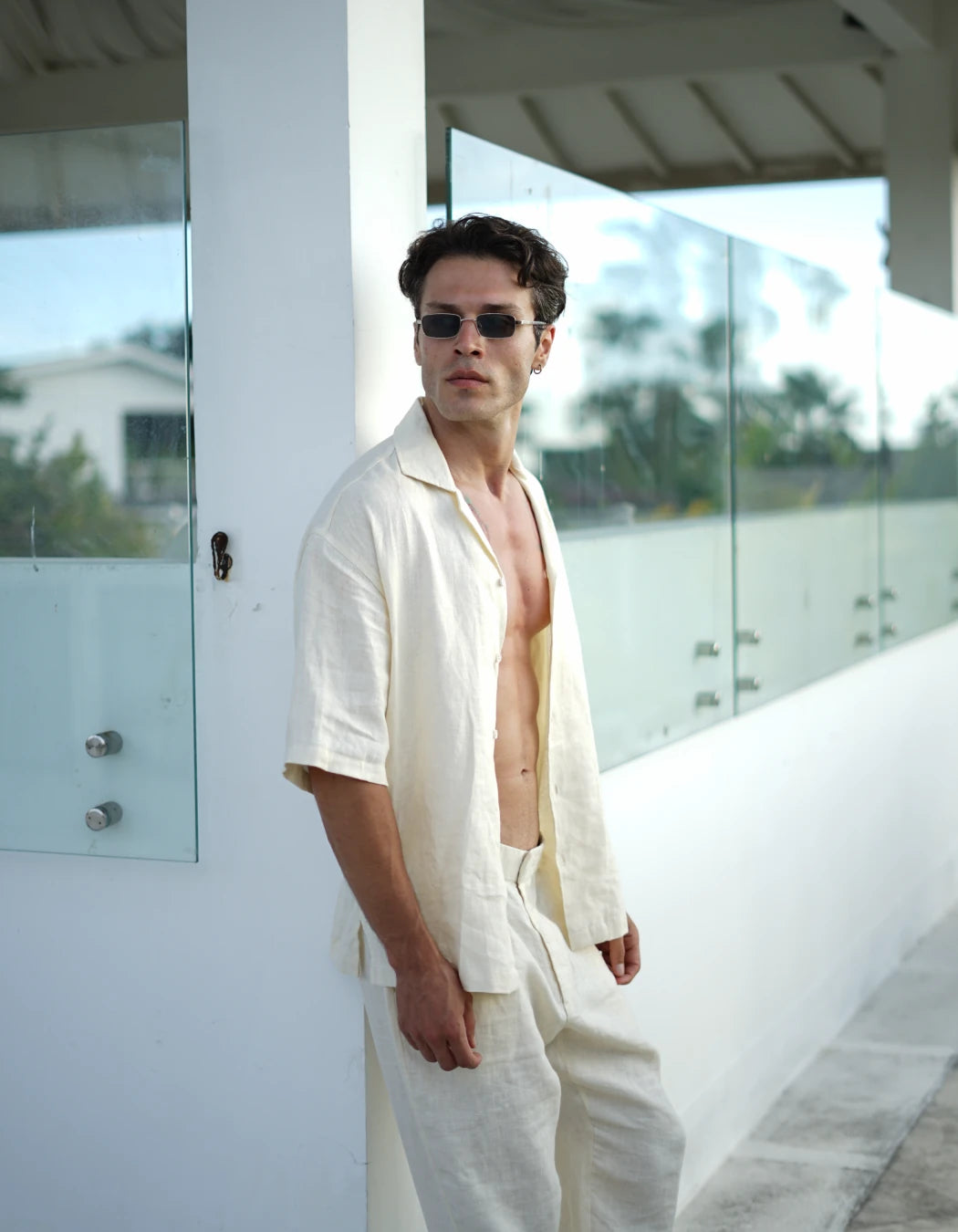 Off White Set, men's Italian-design linen resort co-ord, We Hustle