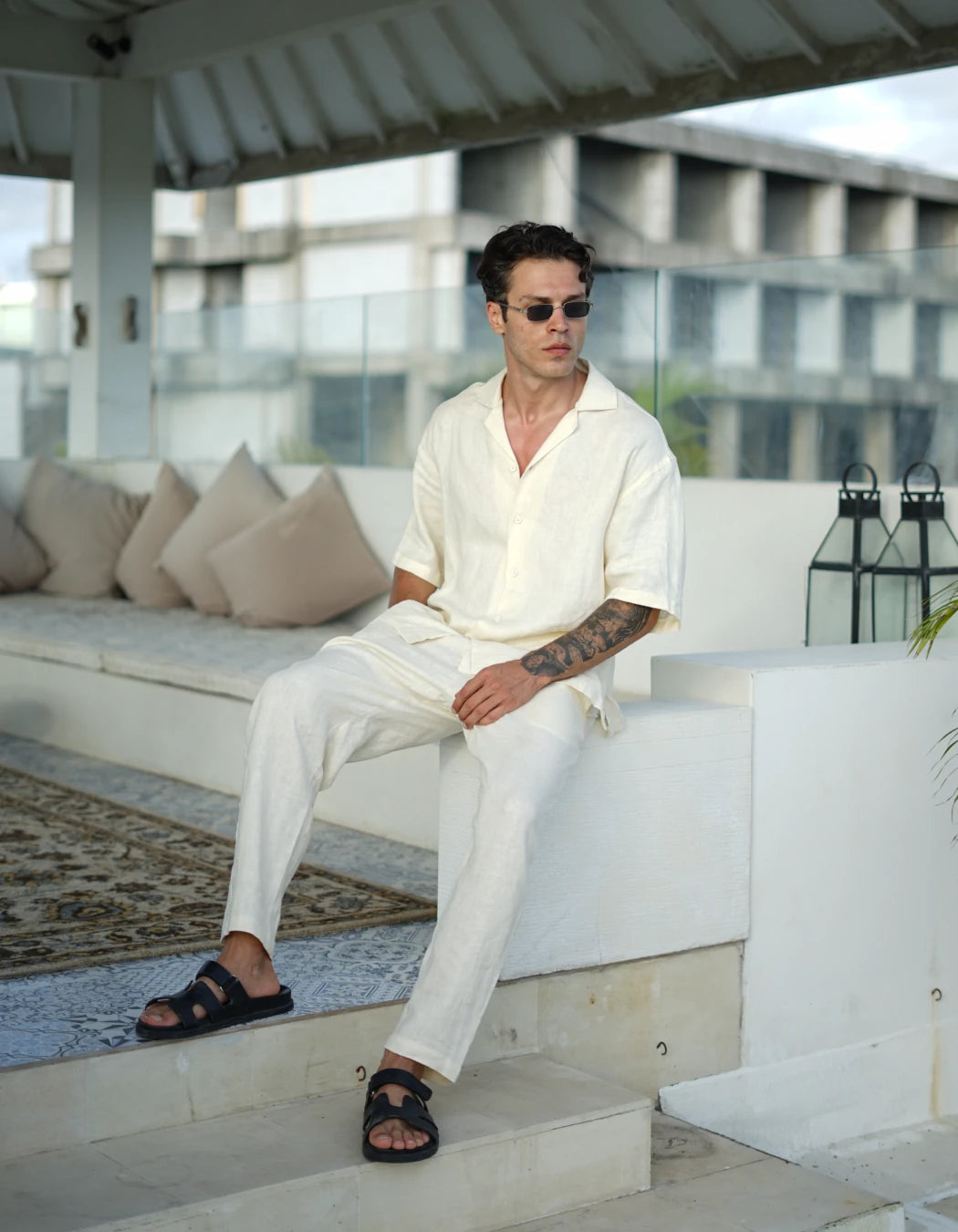 Off White Set, men's Italian-design linen resort co-ord, We Hustle