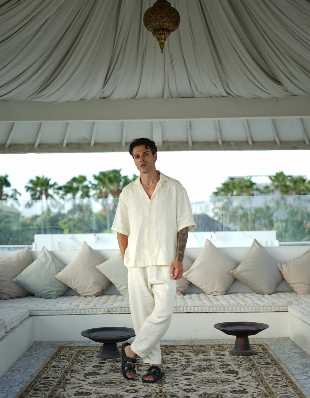 Off White Set, men's Italian-design linen resort co-ord, We Hustle