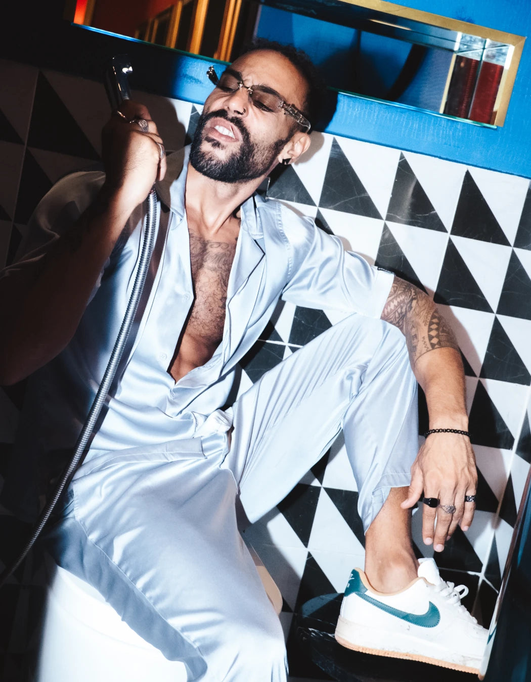 Pearl Grey Set, men's Italian-design satin resort co-ord, We Hustle