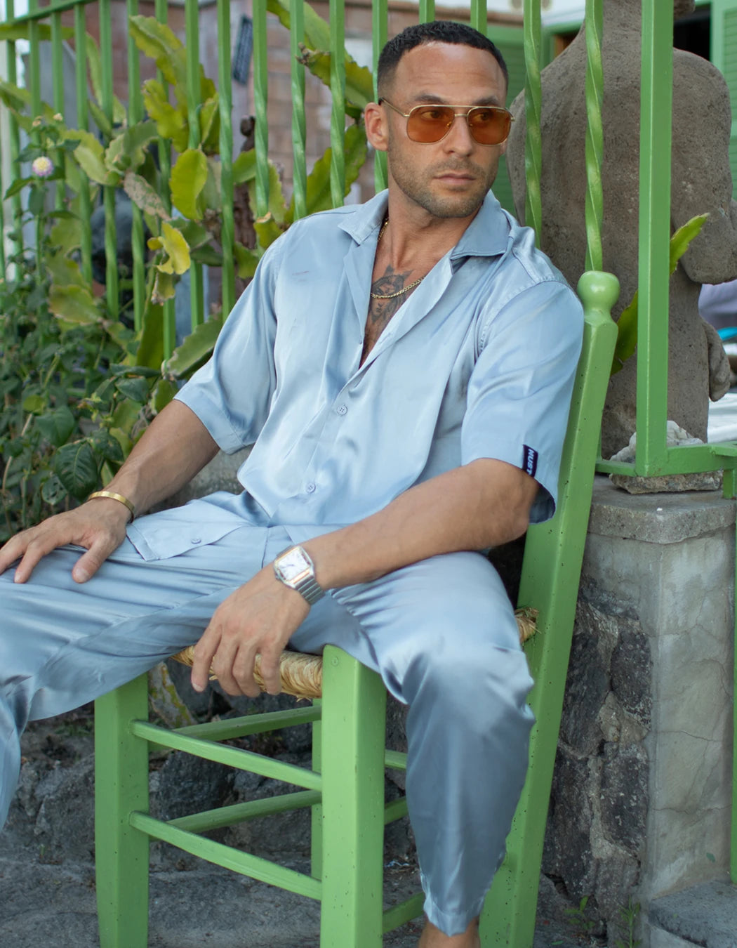 Pearl Grey Shirt, men's Italian-design satin resort shirt, We Hustle