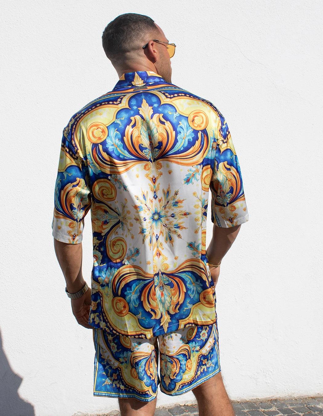 Positano Set, men's Italian-design satin resort shirt and swim shorts set, We Hustle