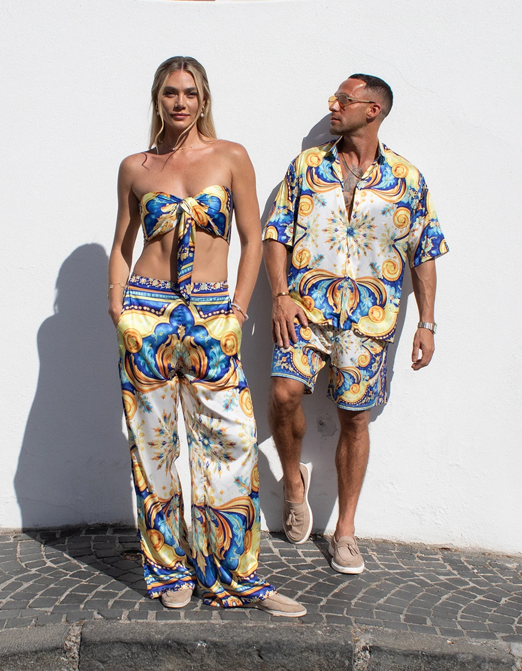 Positano Set, men's Italian-design satin resort shirt and swim shorts set, We Hustle