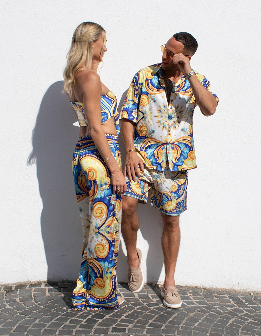 Positano Set, men's Italian-design satin resort shirt and swim shorts set, We Hustle