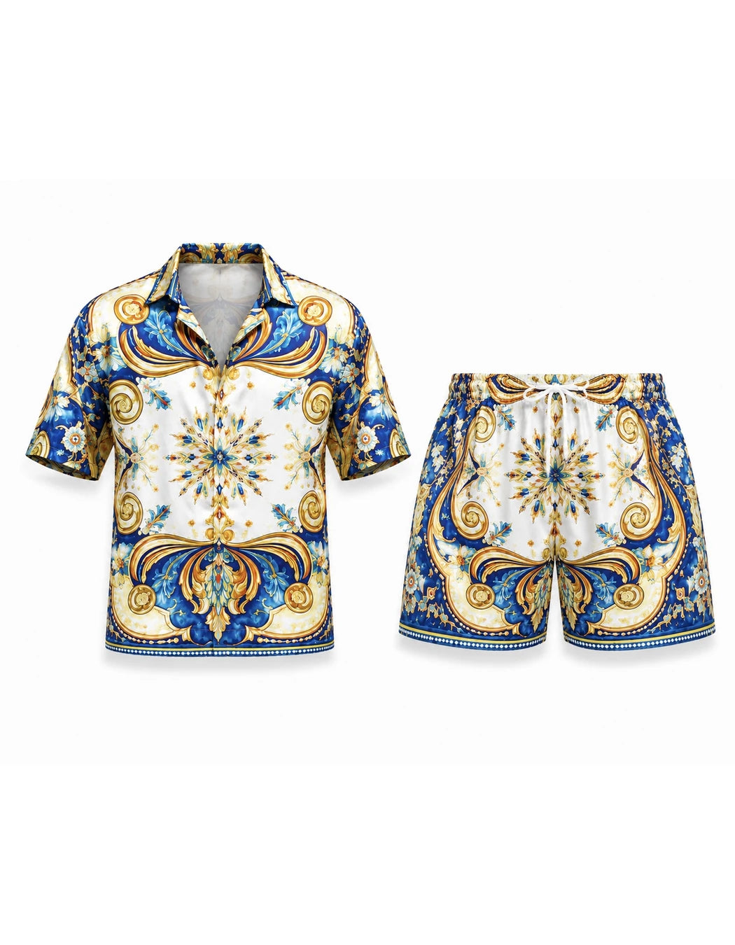 Positano Set, men's Italian-design satin resort shirt and swim shorts set, We Hustle