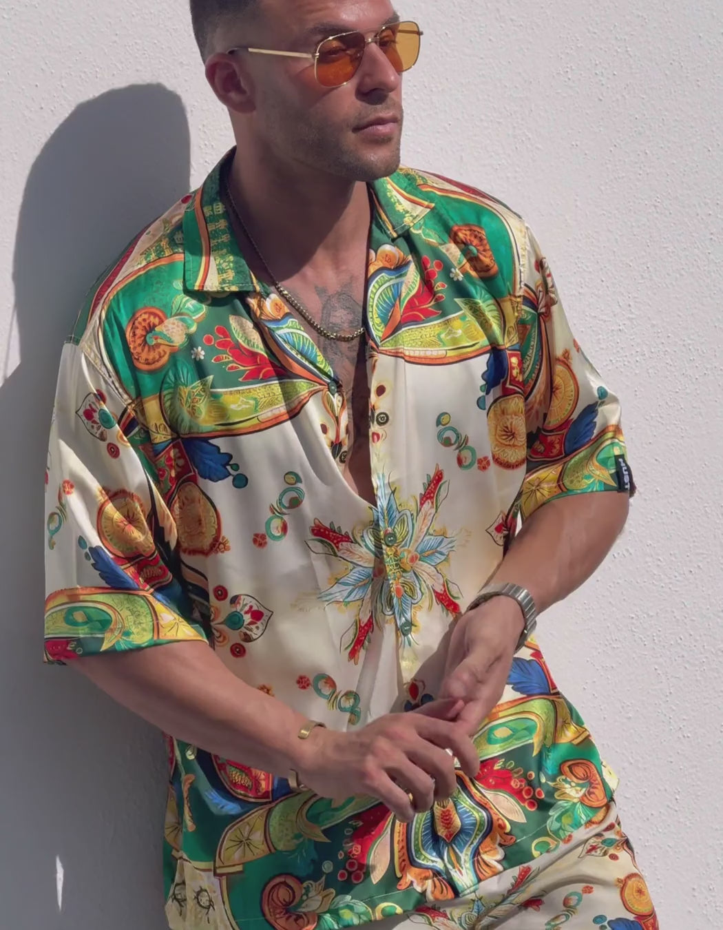 Dolce Vita Set, men's Italian-design satin resort shirt and swim shorts set, Get Hustle