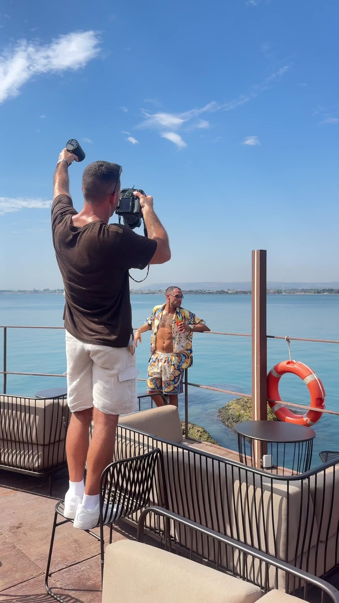 Positano men's satin shirt and swim short set video, hammock on the harbour, We Hustle