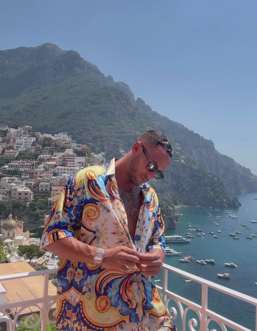 Positano Set, men's Italian-design satin resort shirt and swim shorts set, Get Hustle