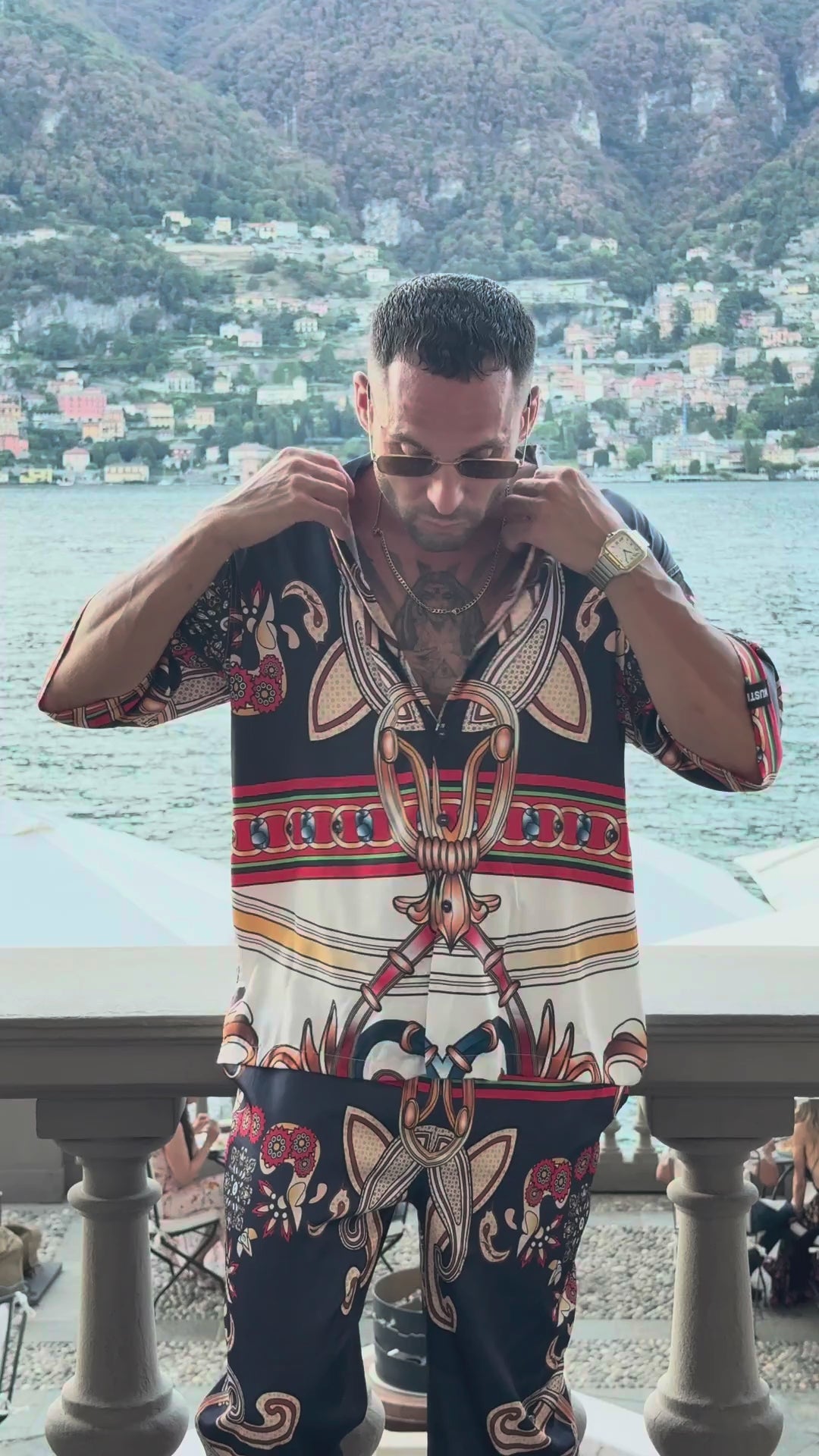 Cannes men's satin shirt video, print and drape in motion, We Hustle