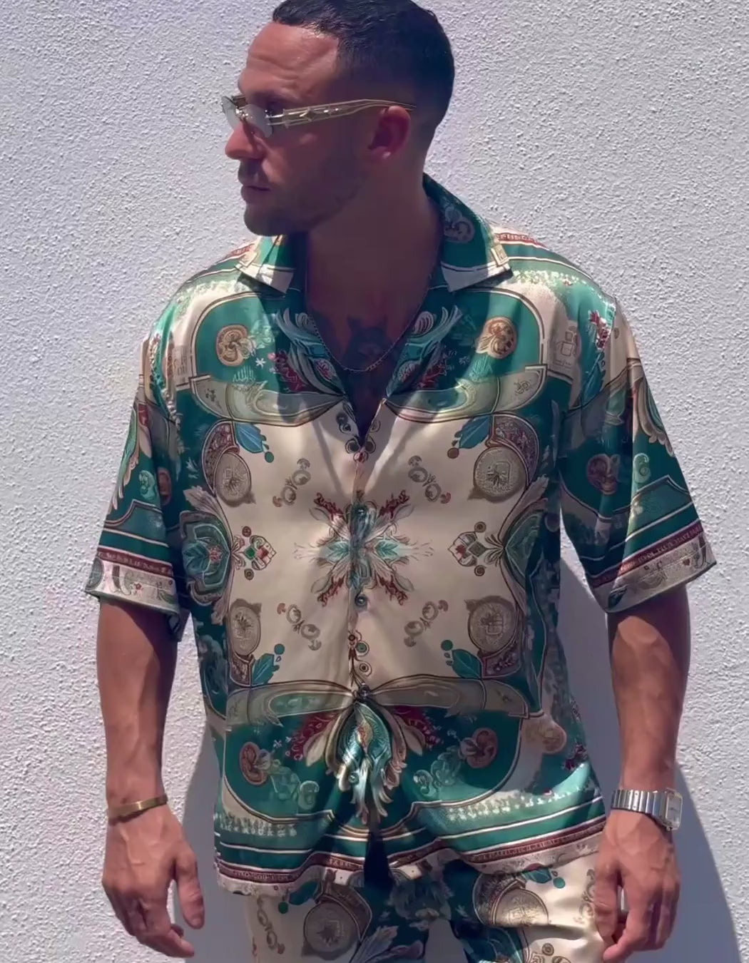 Welcome To Miami Set, men's Italian-design satin resort co-ord, Get Hustle