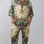 men luxury streetwear outfit video, printed shirt and pants set, HUSTLE brand 
