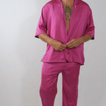 men luxury streetwear outfit video, printed shirt and pants set, HUSTLE brand 