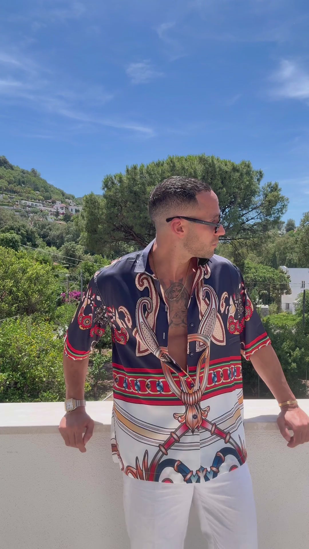 Cannes men's satin shirt video on a lake balcony, We Hustle