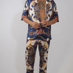 men luxury streetwear outfit video, printed shirt and pants set, HUSTLE brand 
