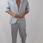 men luxury streetwear outfit video, monochromatic shirt and pants set, HUSTLE brand 