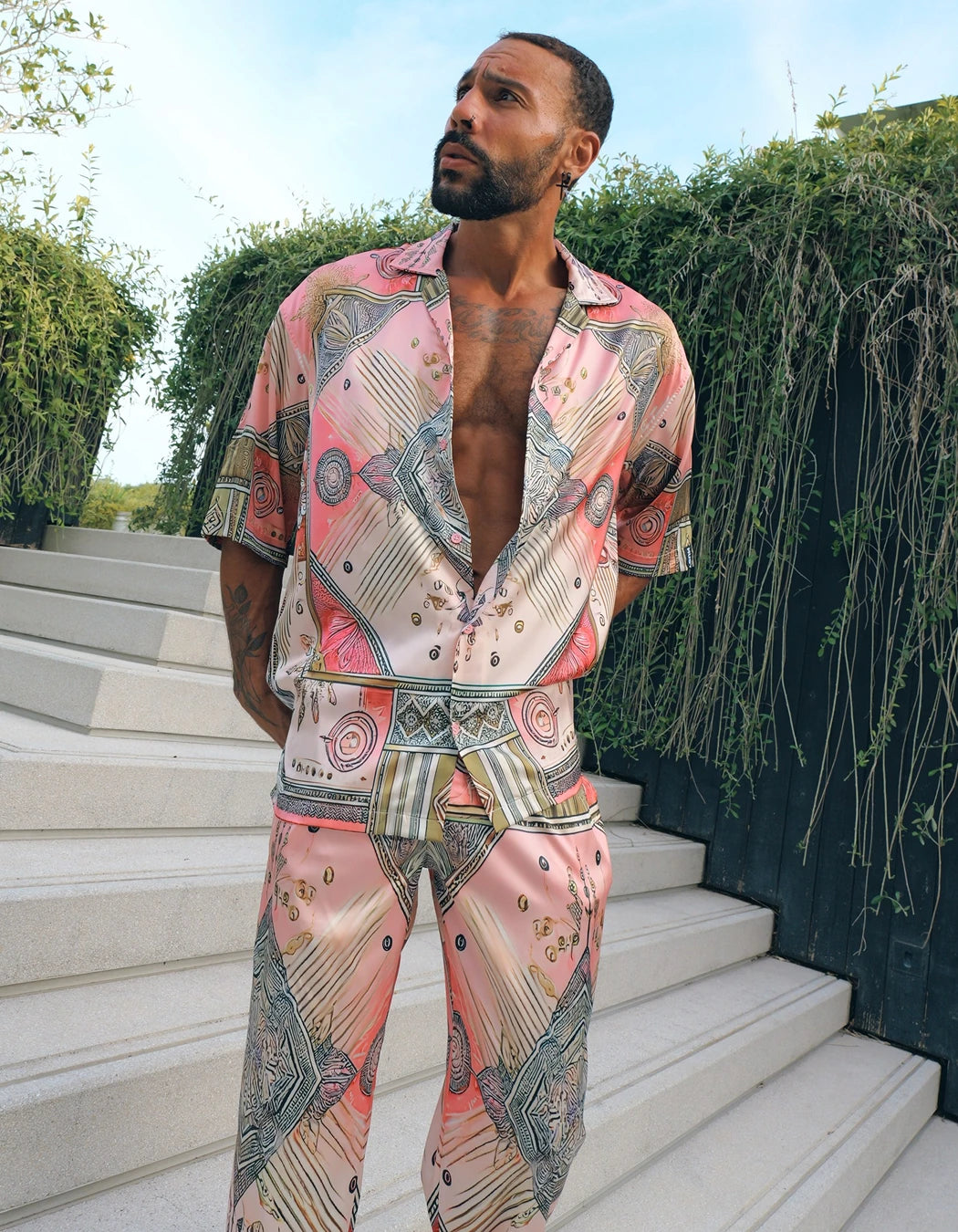 Scar City Set, men's Italian-design satin resort co-ord, We Hustle