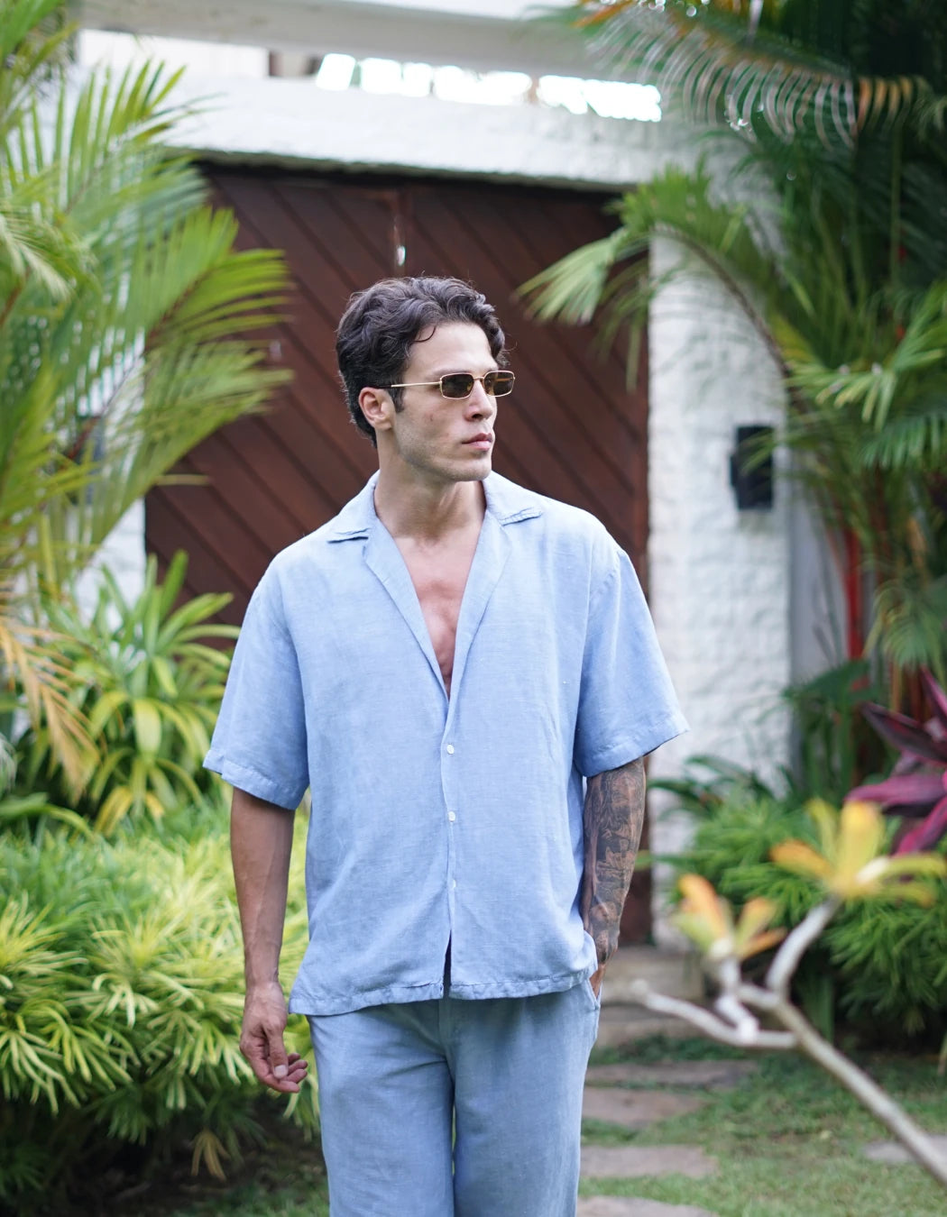 Sky Blue Set, men's Italian-design linen resort co-ord, We Hustle
