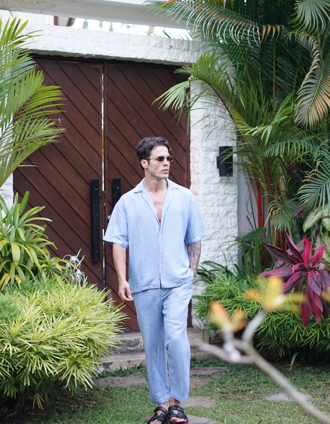 Sky Blue Set, men's Italian-design linen resort co-ord, We Hustle