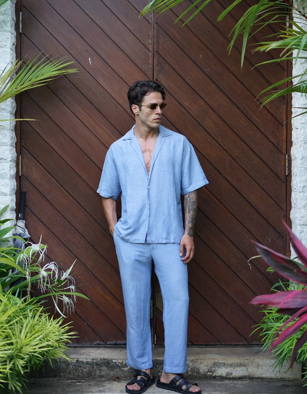 Sky Blue Set, men's Italian-design linen resort co-ord, We Hustle