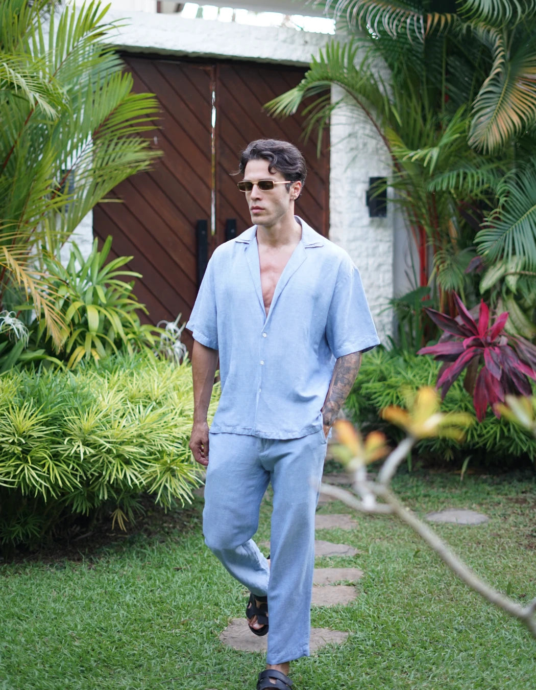 Sky Blue Set, men's Italian-design linen resort co-ord, We Hustle