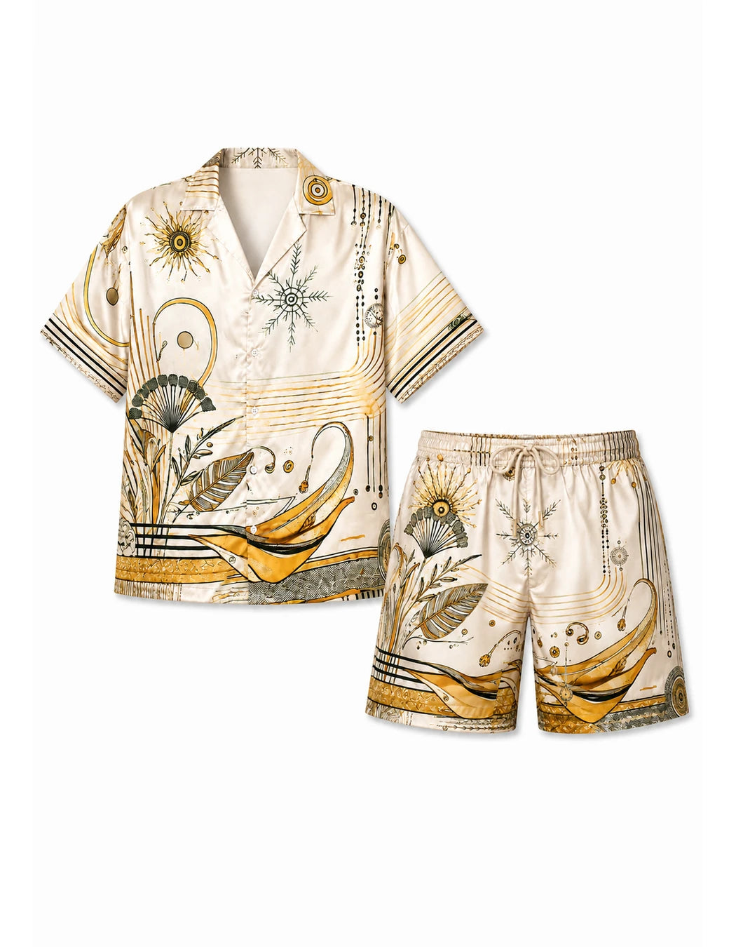 South Beach Set, men's Italian-design satin resort shirt and swim shorts set, We Hustle