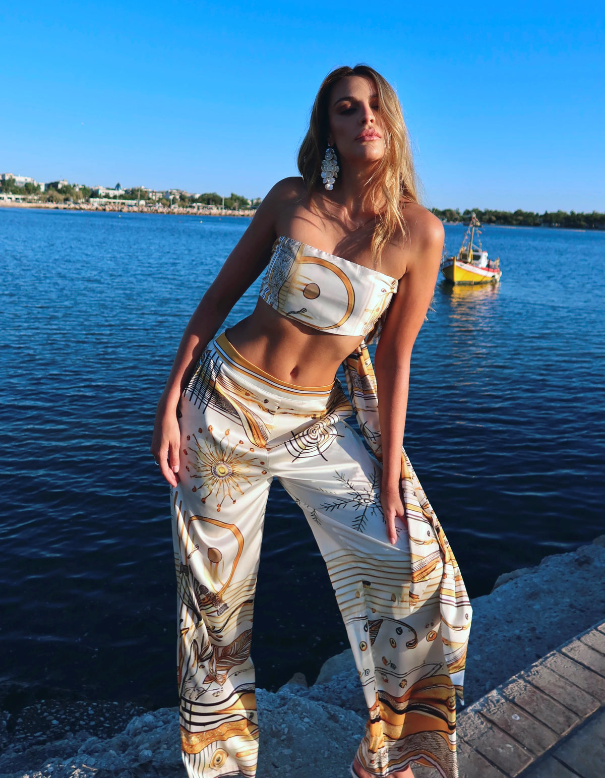 South Beach women's satin set by the sea, We Hustle