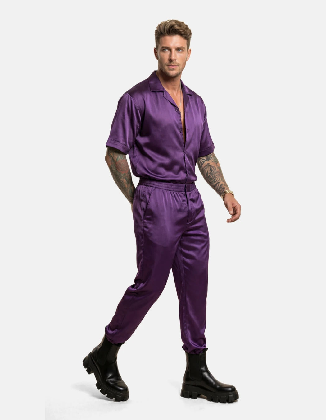 Touch Me Not Set, men's Italian-design satin resort co-ord, We Hustle