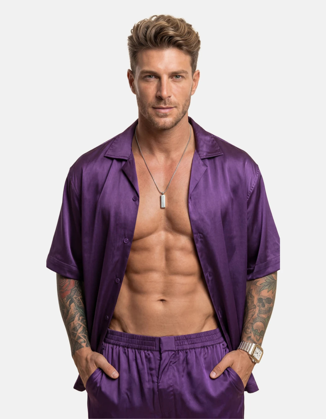 Touch Me Not Shirt, men's Italian-design satin resort shirt, We Hustle