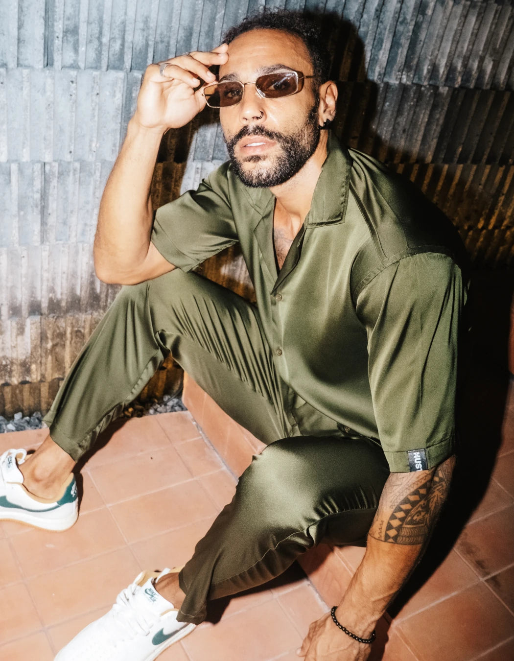 Trouble In Silk Set, men's Italian-design satin resort co-ord, We Hustle