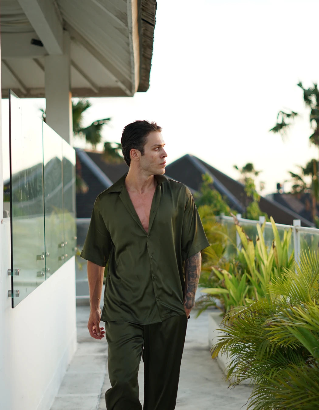 Trouble In Silk Set, men's Italian-design satin resort co-ord, We Hustle